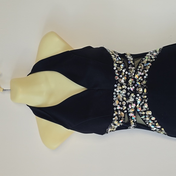 Crystal Doll Navy Blue Halter Neck Beaded Sequins Sheer Size S - Picture 5 of 9